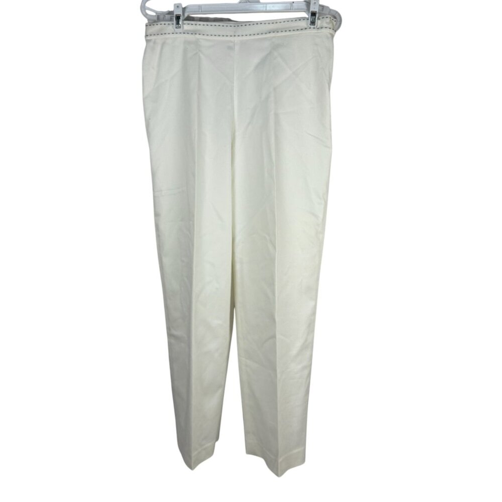 Alfred Dunner Womens Petite 10P Elastic Waist Straight Leg Pants Cream
